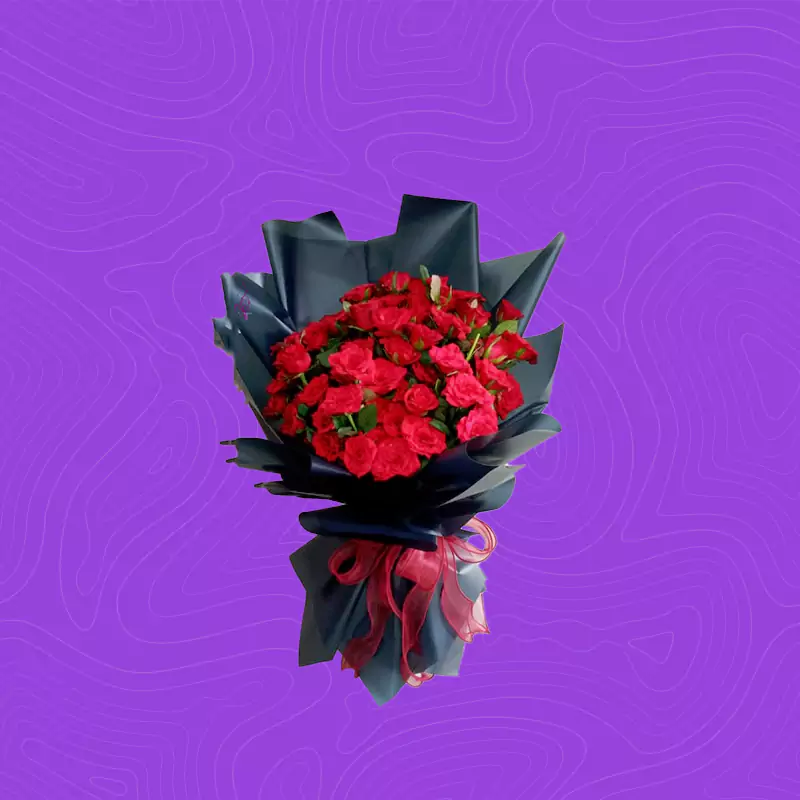 Red Rose bouquet with Black paper & Ribbon